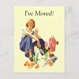 Retro Briefkaart Plant Flower Garden Lady Ik ben v