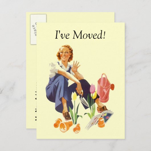 Retro Briefkaart Plant Flower Garden Lady Ik ben v (Voorkant / Achterkant)