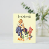 Retro Briefkaart Plant Flower Garden Lady Ik ben v (Staand voorkant)