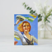 Retro Briefkaart Sailor's Gal Pin-Up Girl Sailing (Staand voorkant)