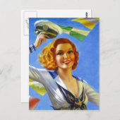Retro Briefkaart Sailor's Gal Pin-Up Girl Sailing (Voorkant / Achterkant)