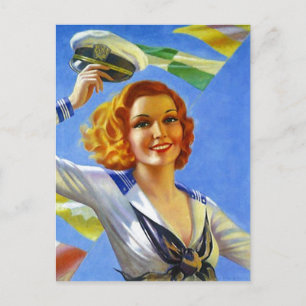 Retro Briefkaart Sailor's Gal Pin-Up Girl Sailing