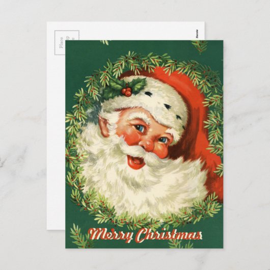 Retro Briefkaart van de Kerstman (Voorkant / Achterkant)