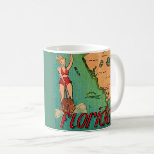 Retro Briefkaart van Florida Koffiemok (Voorkant rechts)