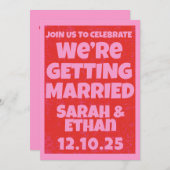 Retro Bright Bold Funky Roze Rood Bruiloft Kaart (Voorkant / Achterkant)