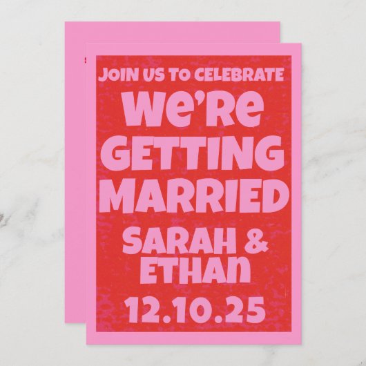 Retro Bright Bold Funky Roze Rood Bruiloft Kaart (Voorkant / Achterkant)