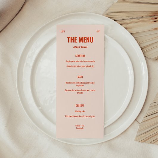 Retro Bright & Bold Peach Wedding Menu