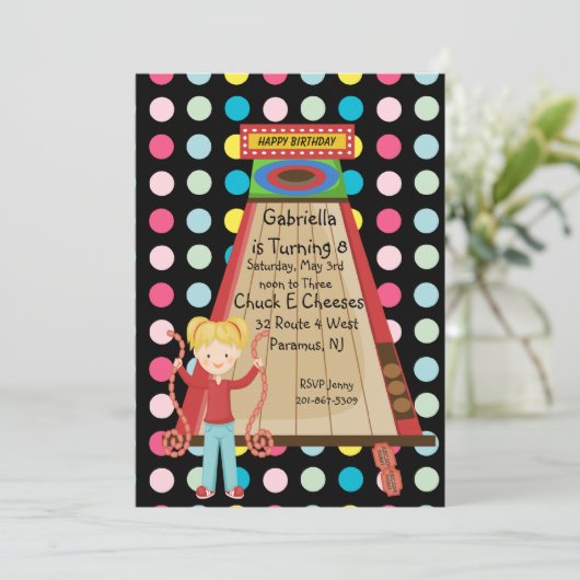 Retro, Bright, en Polka Dot Arcade Uitnodiging (Staand voorkant)