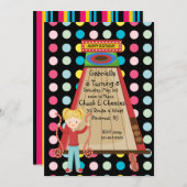 Retro, Bright, en Polka Dot Arcade Uitnodiging (Voorkant / Achterkant)