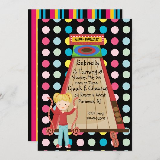 Retro, Bright, en Polka Dot Arcade Uitnodiging (Voorkant / Achterkant)