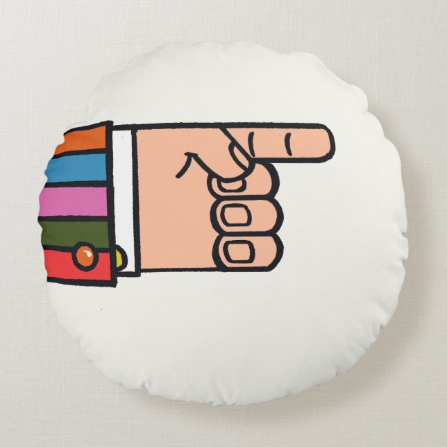 Retro Bright Fun Pointing Hand Round Pillow Rond Kussen (Voorkant)