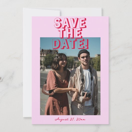 Retro Bright Funky Bold Moderne Foto Bruiloft Save The Date (Voorkant)