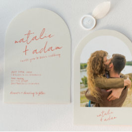 Retro Bright Orange Whimsical Photo Arched Wedding Kaart