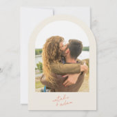 Retro Bright Orange Whimsical Photo Arched Wedding Kaart (Achterkant)