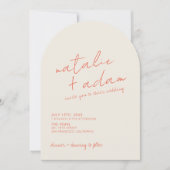 Retro Bright Orange Whimsical Photo Arched Wedding Kaart (Voorkant)