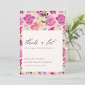 Retro Bright Pink Fun Waterverf Floral Wedding Bedankkaart (Staand voorkant)