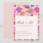 Retro Bright Pink Fun Waterverf Floral Wedding Bedankkaart (Voorkant / Achterkant)