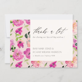 Retro Bright Pink Fun Waterverf Floral Wedding Bedankkaart