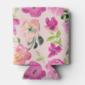 Retro Bright Pink Fun Waterverf Floral Wedding Blikjeskoeler (Achterkant)