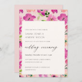 Retro Bright Pink Fun Waterverf Floral Wedding Kaart (Voorkant / Achterkant)