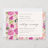 Retro Bright Pink Fun Waterverf Floral Wedding Kaart (Voorkant)