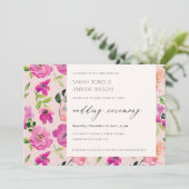 Retro Bright Pink Fun Waterverf Floral Wedding Kaart (Staand voorkant)