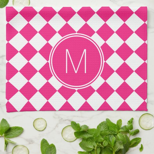 Retro Bright Roze en Witte Gecontroleerde Controle Theedoek (Gevouwen)