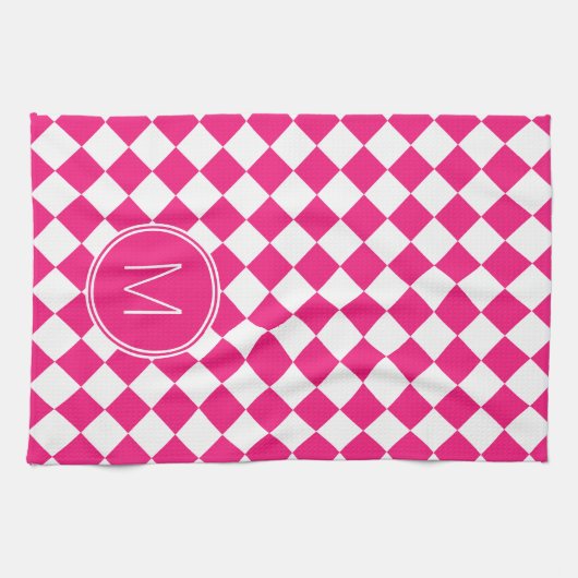 Retro Bright Roze en Witte Gecontroleerde Controle Theedoek (Horizontaal)