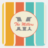 Retro Bright Summer Monogram Vierkante Sticker (Voorkant)