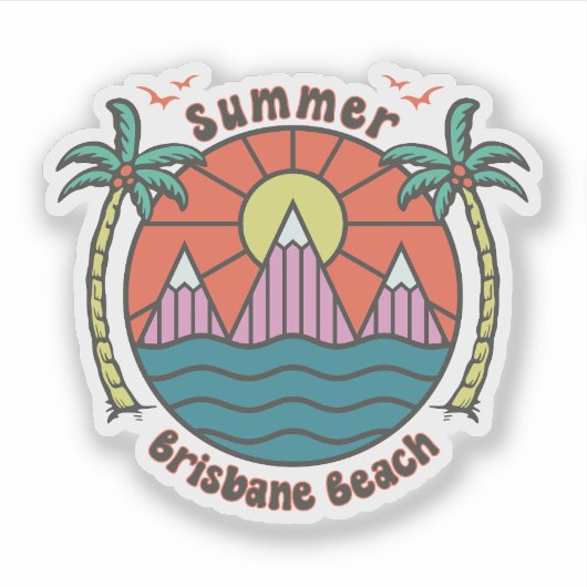 Retro Brisbane Beach Sunset Sticker (Voorkant)