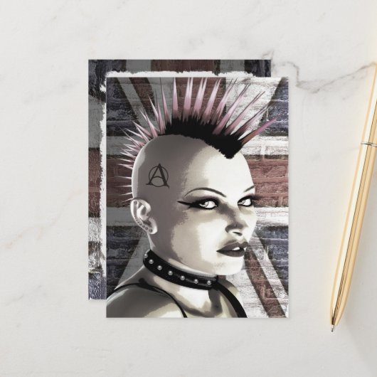 Retro British Punk Girl Briefkaart (Voorkant / Achterkant in situ)