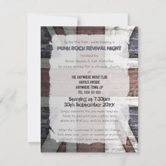Retro British Punk Mode Small Size-uitnodigingen Kaart (Achterkant)