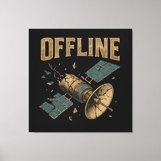 Retro Broken Satellite "OFFLINE" Space Art Canvas Afdruk (Voorkant)