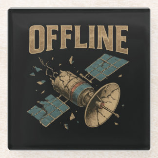 Retro Broken Satellite "OFFLINE" Space Art Glazen Onderzetter