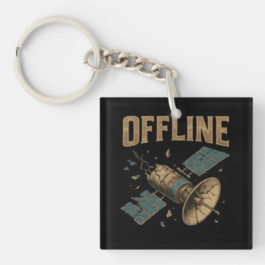 Retro Broken Satellite "OFFLINE" Space Art Sleutelhanger (voorkant)