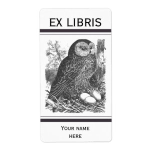 Retro brooding uil tekening bookplate etiket