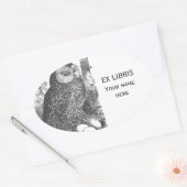 Retro brooding uil tekening bookplate ovale sticker (Envelop)