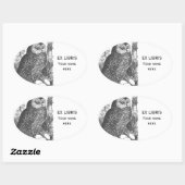 Retro brooding uil tekening bookplate ovale sticker (Vel)