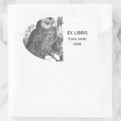 Retro brooding uil tekening bookplate ovale sticker (Tas)