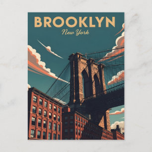 Retro Brooklyn Bridge New York City skyline Briefkaart