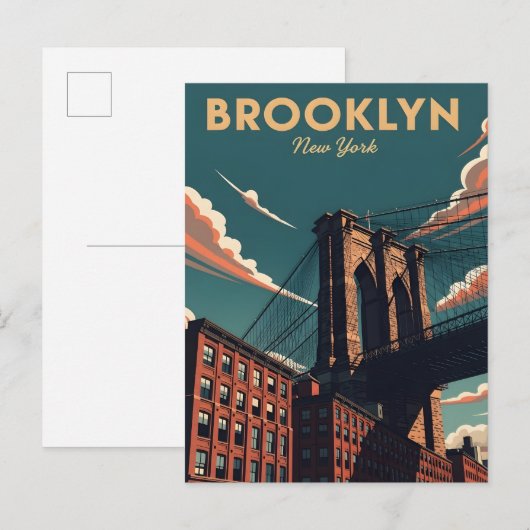 Retro Brooklyn Bridge New York City skyline Briefkaart (Voorkant / Achterkant)