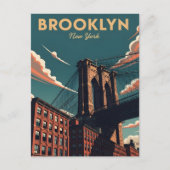 Retro Brooklyn Bridge New York City skyline Briefkaart (Voorkant)