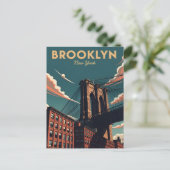Retro Brooklyn Bridge New York City skyline Briefkaart (Staand voorkant)
