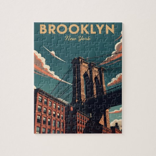 Retro Brooklyn Bridge New York City skyline Legpuzzel (Verticaal)