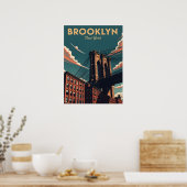 Retro Brooklyn Bridge New York City skyline Poster (Keuken)