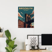Retro Brooklyn Bridge New York City skyline Poster (Thuiskantoor)