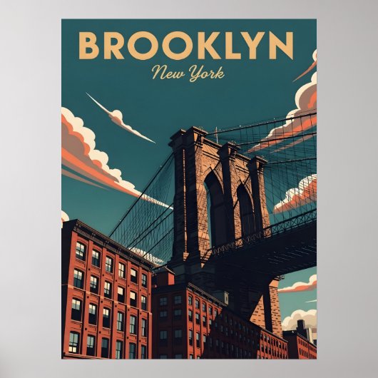 Retro Brooklyn Bridge New York City skyline Poster (Voorkant)