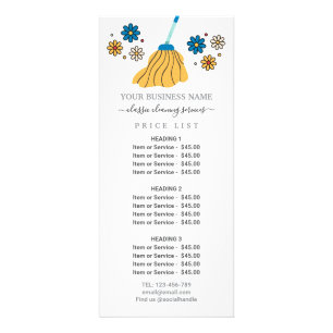 Retro Broom Cleaning Services prijslijst Reclamekaart
