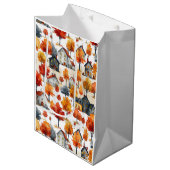 Retro Brown Bloempatroon Medium Cadeauzakje (Voorkant Gekanteld)