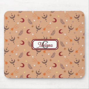 Retro Brown Boho Whimsical Monogram op persoonlijk Muismat